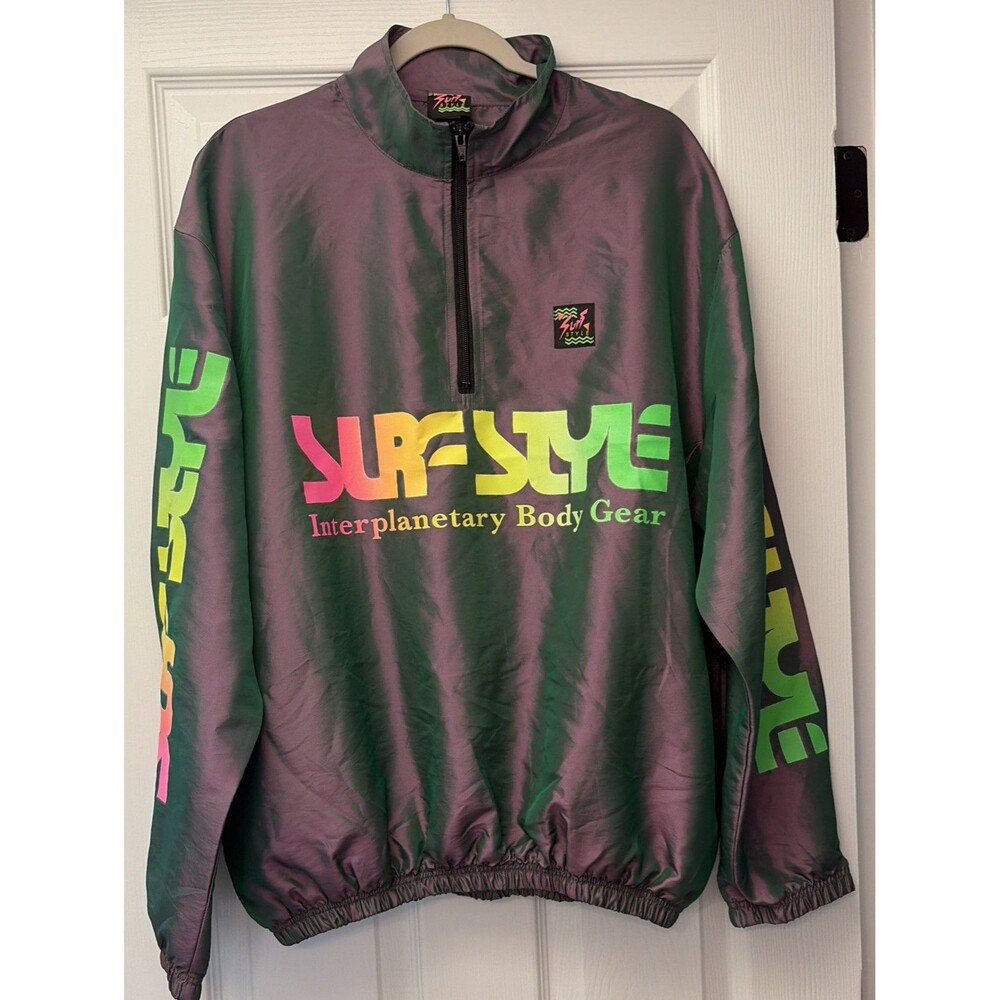 Surf Style 1/4 Zip Windbreaker L Iridescent Neon VTG look 90s era style hip hop